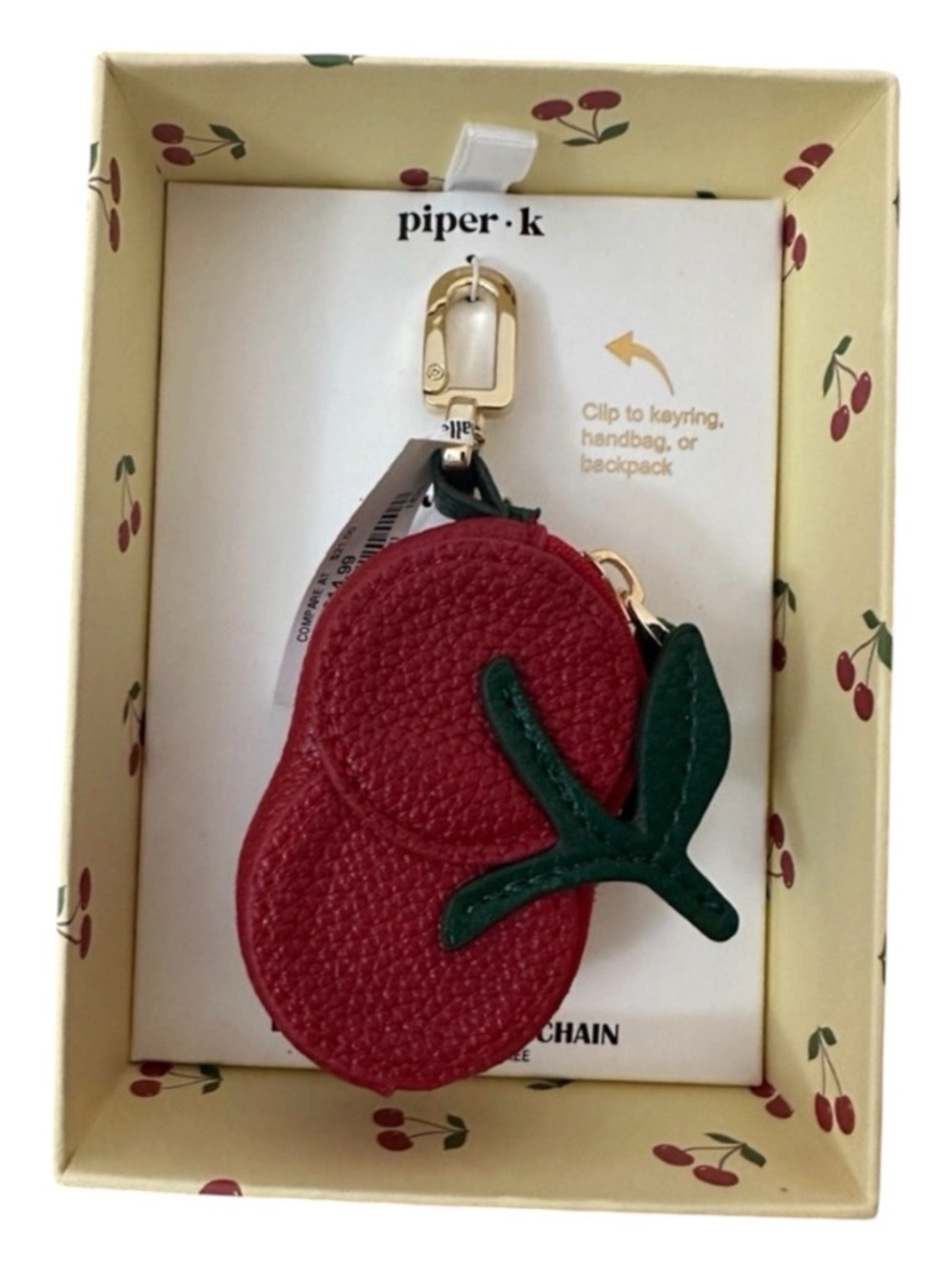 Piper K Cherry Keychain - Bag Charm Ear Bud Case | Coin Purse in New Gift Box